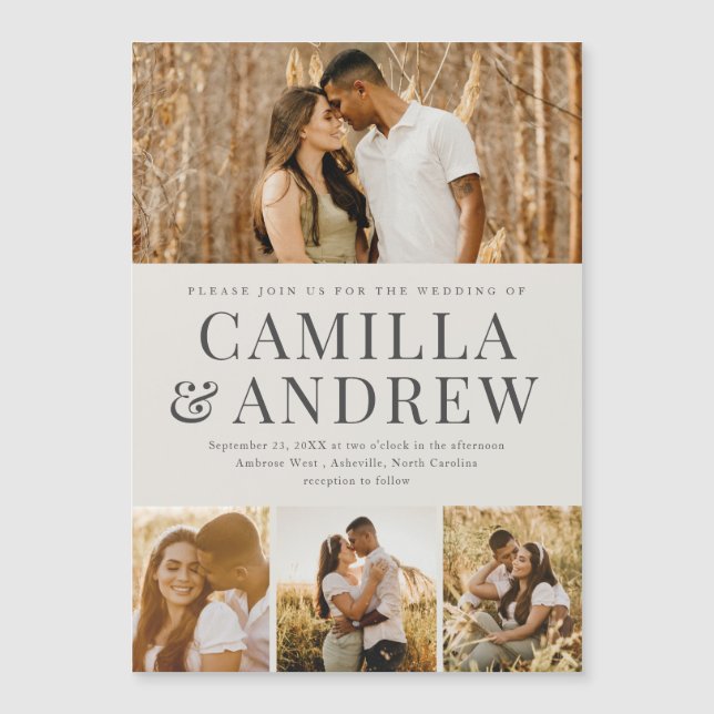 Invitación Magnética Boda fotográfica elegante moderna de 4 (Anverso)