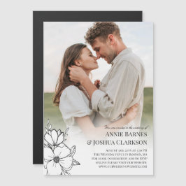 Invitación Magnética Boda fotográfico de flores dibujadas con la mano b