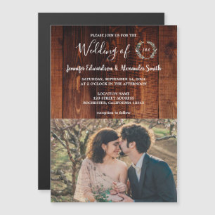 Invitación Magnética Boda fotográfico monogramado de madera de granero