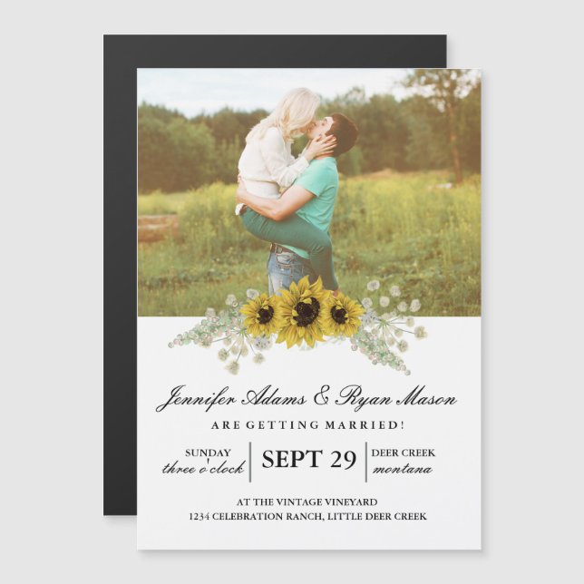 Invitación Magnética Boda fotográfico simple girasoles (Anverso/Reverso)