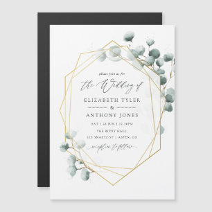 Invitación Magnética Boda geométrica de eucalipto en acuarela