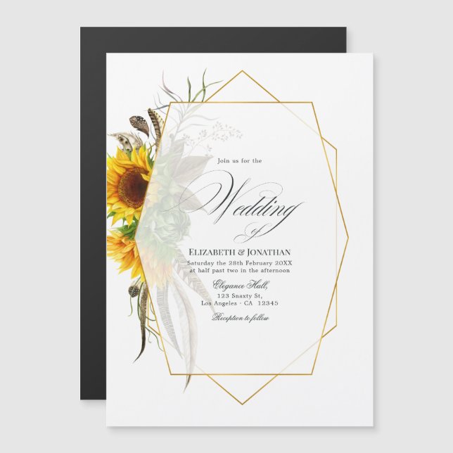 Invitación Magnética Boda Geométrica de Girasoles Rústicos (Anverso/Reverso)