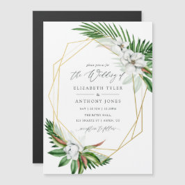 Invitación Magnética Boda geométrica de greenery tropical con acuarela