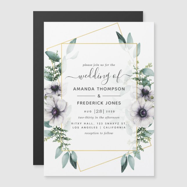 Invitación Magnética Boda geométrico floral de Eucalyptus (Anverso/Reverso)