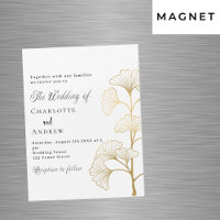 Boda ginkgo deja lujo de escritura dorada blanca