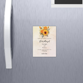 Invitación Magnética Boda girasoles vegetación lujo rústico amarillo