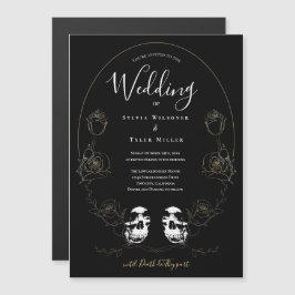 Invitación Magnética Boda gótico Skull floral negro