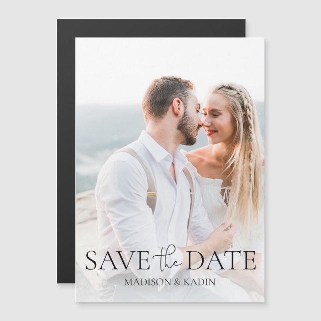 Invitación Magnética Boda Guardar fecha Compromiso Foto Guión Elegante (Anverso/Reverso)