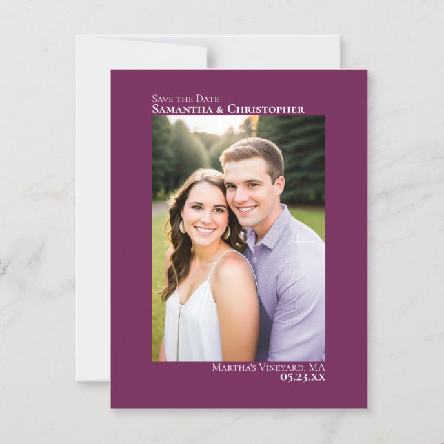 Invitación Magnética Boda Guardar la fecha Vertical Foto Cassis Púrpura (Anverso)