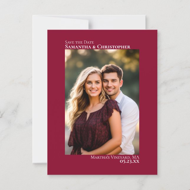 Invitación Magnética Boda Guardar la fecha vertical foto Cranberry rojo (Anverso)