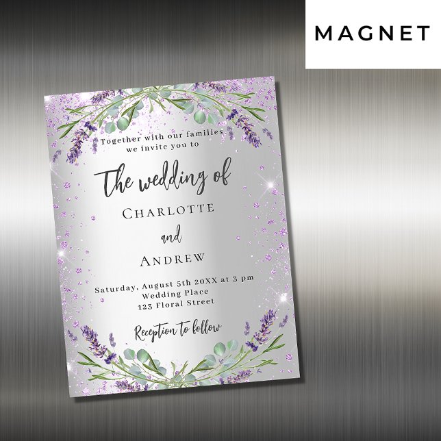 Invitación Magnética Boda lavender plata eucalipto verde lujo (Subido por el creador)