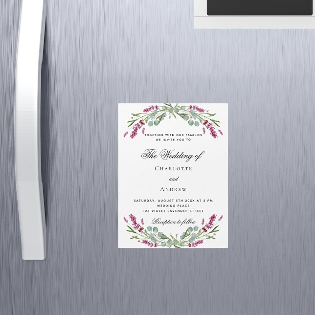 Invitación Magnética Boda lujoso de flores rosas de lavanda (Subido por el creador)