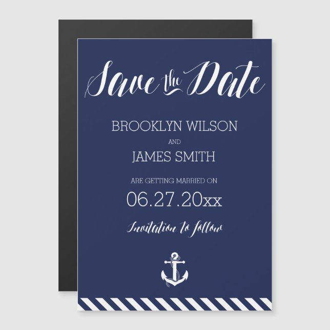 Invitación Magnética Boda Magnética Náutica Salvar Las Rayas De Fecha (Anverso/Reverso)