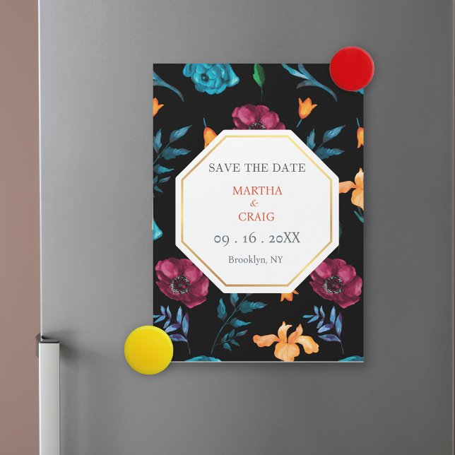 Invitación Magnética Boda mexicano de la flor de la Fiesta Negro salva  (Subido por el creador)