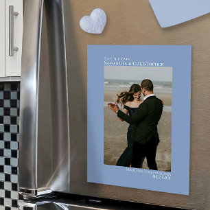 Invitación Magnética Boda mínima Guardar la fecha vertical foto azul