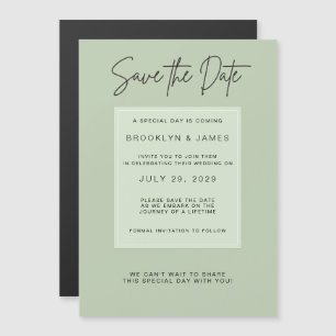 Invitación Magnética Boda Minimal Verde Salvia Save The Date
