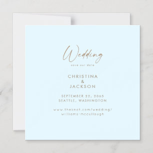 Invitación Magnética Boda Minimalista Azul Hielo Anuncio de Fecha de Bo