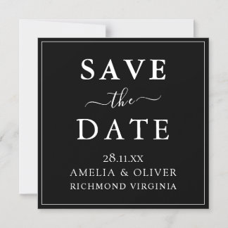Invitación Magnética Boda Minimalista Negra Atemporal Guardar la Fecha