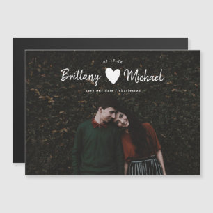 Invitación Magnética Boda moderna Ahorra la fecha Foto Script Heart