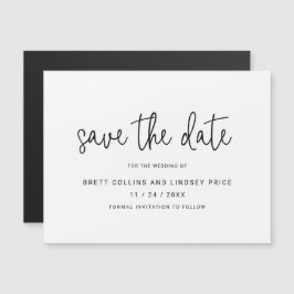 Invitación Magnética Boda moderna en blanco y negro con escritura Save 