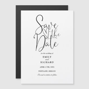 Invitación Magnética Boda Moderna en Blanco y Negro Guardar la Fecha