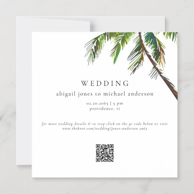 Invitación Magnética Boda moderna en la playa con palmera tropical (Anverso)