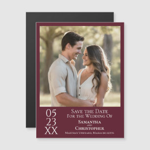 Invitación Magnética Boda moderna simple guardar la fecha foto borgoña