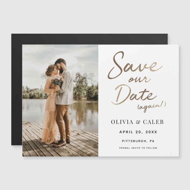 Invitación Magnética Boda moderno salva nuestra cita de nuevo magnética (Anverso/Reverso)