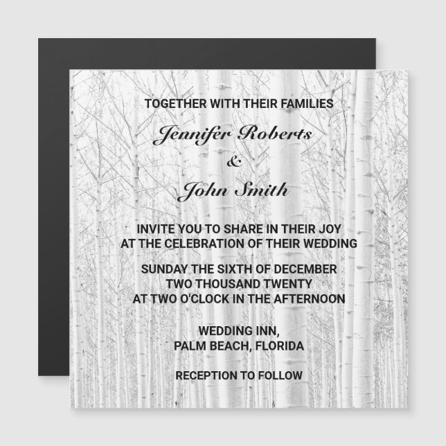 Invitación Magnética Boda Natural White Woods de Pinos de Invierno (Anverso/Reverso)