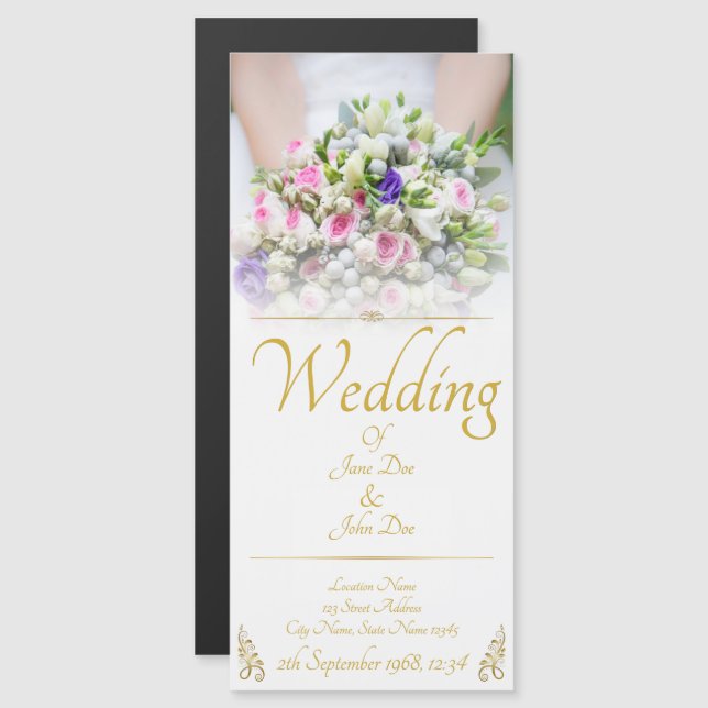 Invitación Magnética Boda - novia con un ramo boda colorido (Anverso/Reverso)