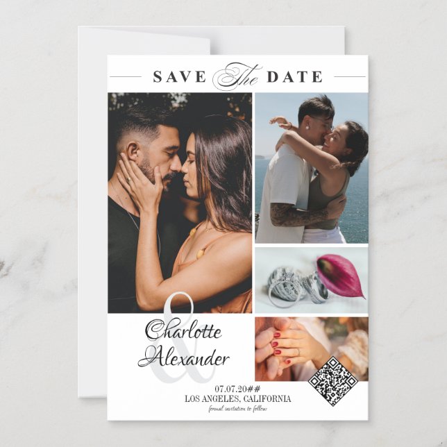 Invitación Magnética Boda personalizada de 4 Collages de fotos Guardar  (Anverso)