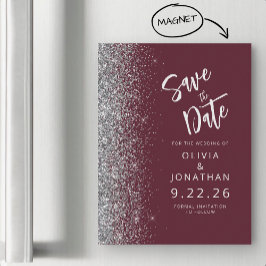 Invitación Magnética Boda Plata Borgoña Save the Date