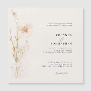 Invitación Magnética Boda Romántico de Oro y Flores Presionadas Rubor