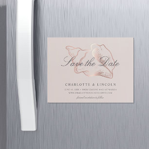Invitación Magnética Boda Rubor y Rosa Gold Conch Save the Date