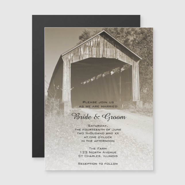 Invitación Magnética Boda rústica cubierta por el puente en el país (Anverso/Reverso)