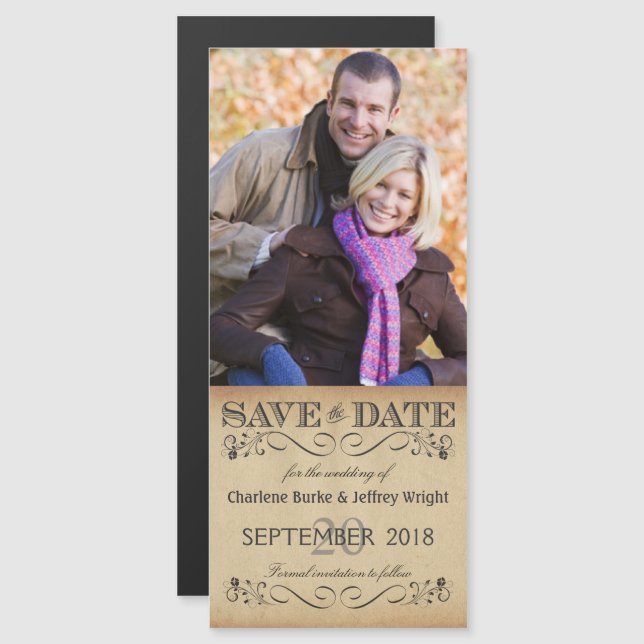 Invitación Magnética Boda Rústica Salven la cita Magnética de la invita (Anverso/Reverso)