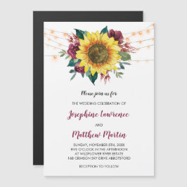 Invitación Magnética Boda Rústico De Las Luces Florales De Girasol