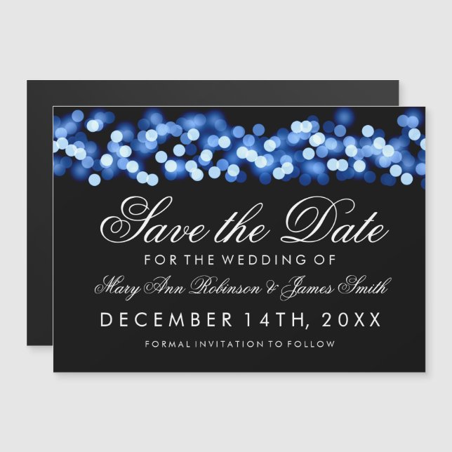 Invitación Magnética Boda Salva La Fecha Azul Hollywood Glam (Anverso/Reverso)