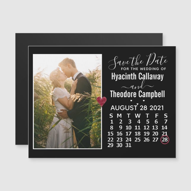Invitación Magnética Boda Salva la Fecha Foto del Calendario de Agosto  (Anverso/Reverso)