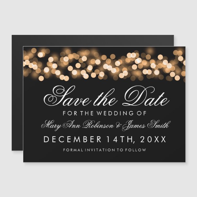 Invitación Magnética Boda Salva La Fecha Oro Hollywood Glam (Anverso/Reverso)