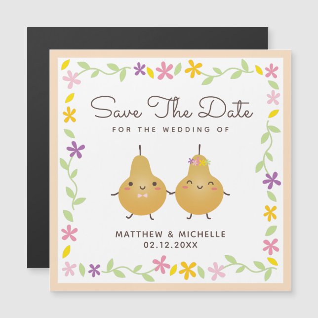Invitación Magnética Boda Salva la Fecha Personalizado Cute Novia y Gro (Anverso/Reverso)