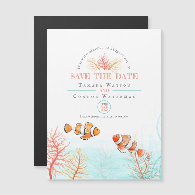 Invitación Magnética Boda salvar fecha acuática coral peces tropicales (Anverso/Reverso)
