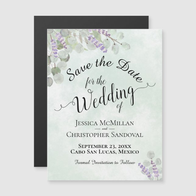 Invitación Magnética Boda Salvar la fecha Eucalyptus y la Casa de la Mo (Anverso/Reverso)