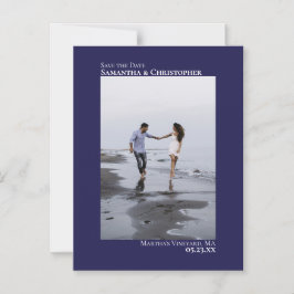 Invitación Magnética Boda Salvar la fecha foto vertical azul de la Mari