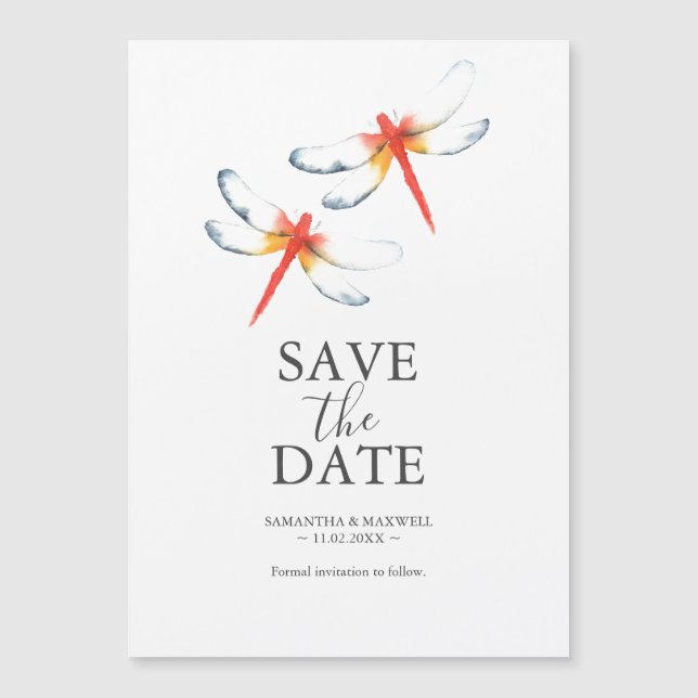 Invitación Magnética Boda Salvar La Fecha Magneos Red Dragonfly (Anverso)