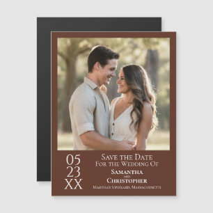 Invitación Magnética Boda Simple Moderna Guardar la Fecha Foto Marrón