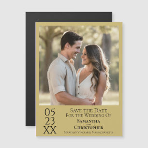 Invitación Magnética Boda Simple Moderna Guardar la Fecha Foto Oro
