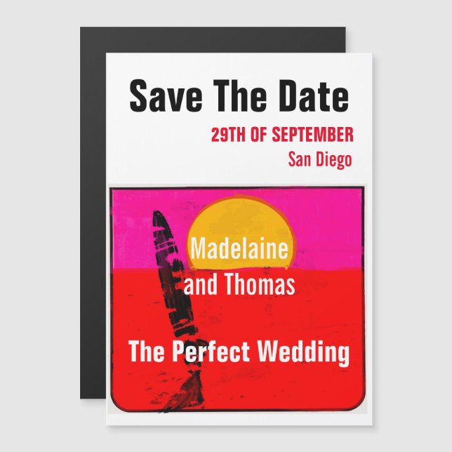 Invitación Magnética Boda Summer Beach Retro Poster Salve La Fecha (Anverso/Reverso)