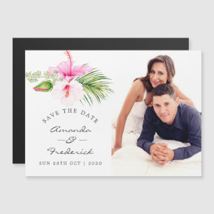 Invitación Magnética Boda Tropical Floral de Playa Guardar la Fecha