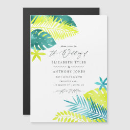 Invitación Magnética Boda tropical verde azulado y limón